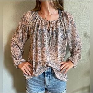 CAbi 5028 Siena Floral Top Pullover Peasant Sheer Cottage Coastal Boho Sz Small